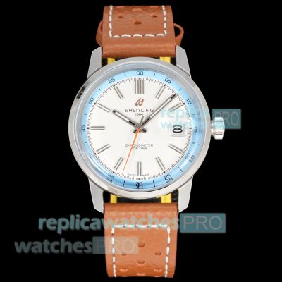 Swiss BLS Breitling Top Time Chronomat 38mm Replica Baby Blue & White Dial Watch 